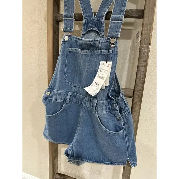 Zara Women’s Denim Short Overall Medium Blue - Picture 8 of 10